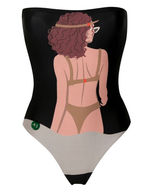 Amir Slama graphic-print strapless swimsuit