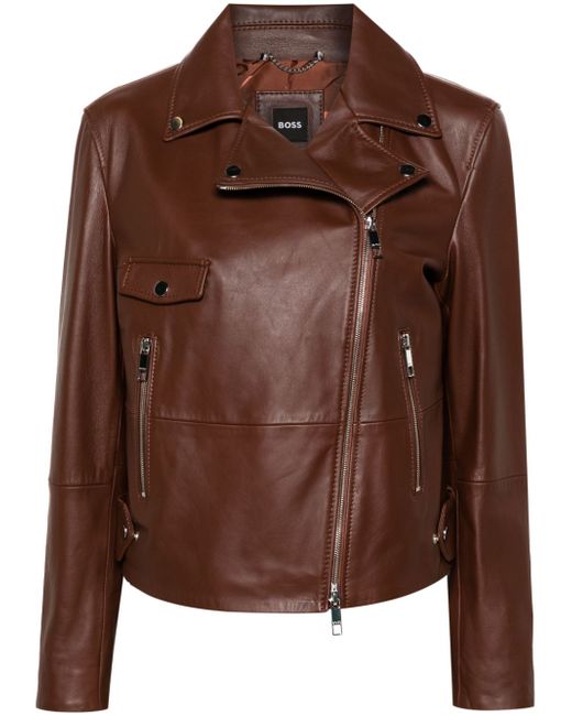 Boss double-breasted leather biker jacket