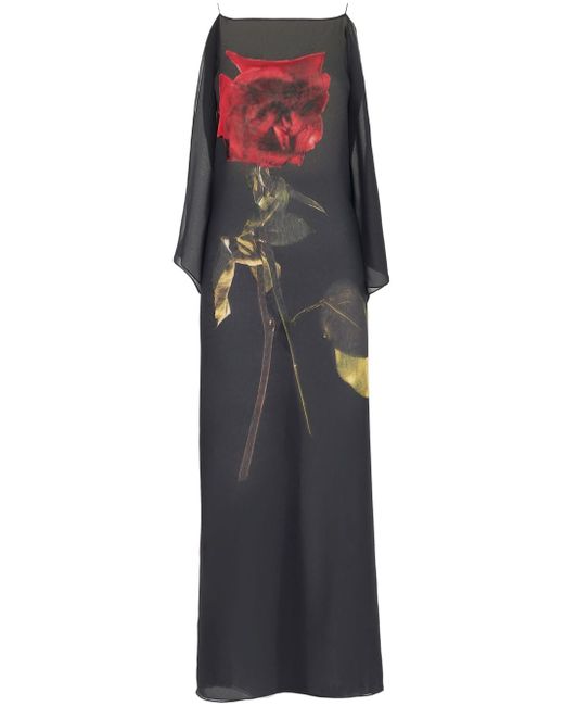 Alexander McQueen Shadow Rose-print silk dress
