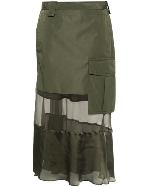 Sacai belted panelled asymmetric skirt