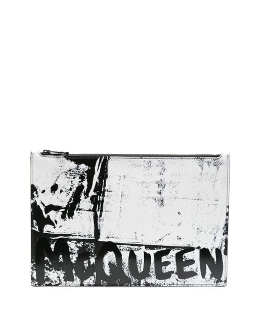 Alexander McQueen abstract-print leather clutch bag