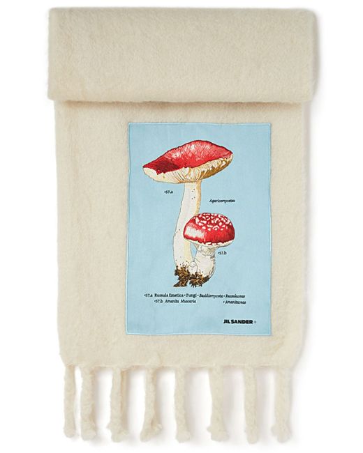 Jil Sander mushroom-appliqué fringed scarf