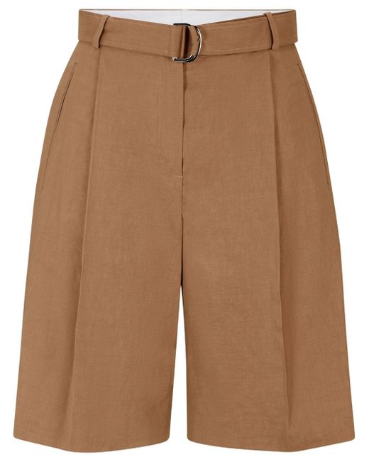 Boss belted linen-blend tailored shorts