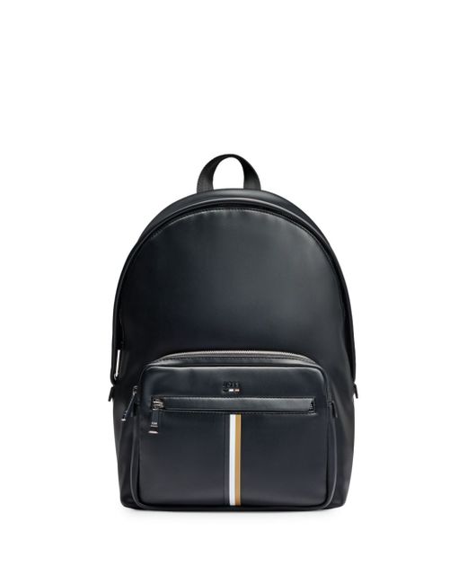 Boss stripe-detail faux-leather backpack