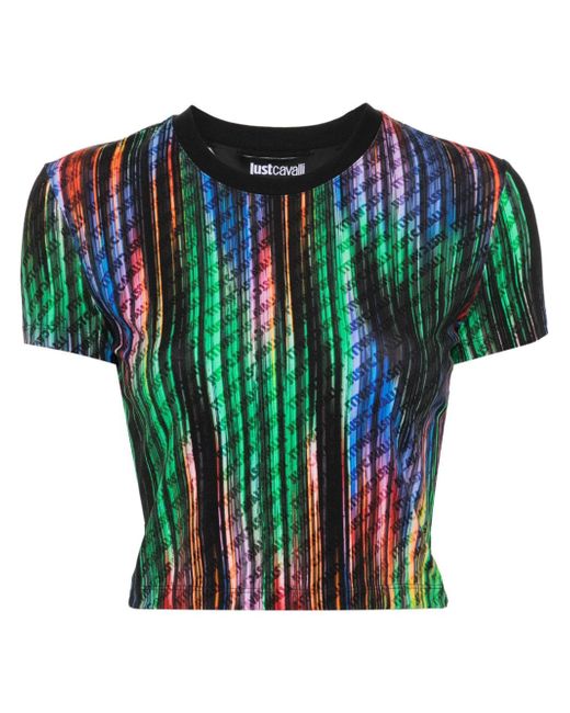 Just Cavalli all-over logo-print cropped top