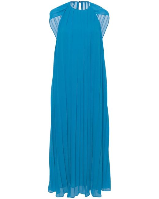 Semicouture draped-shoulder pleated dress