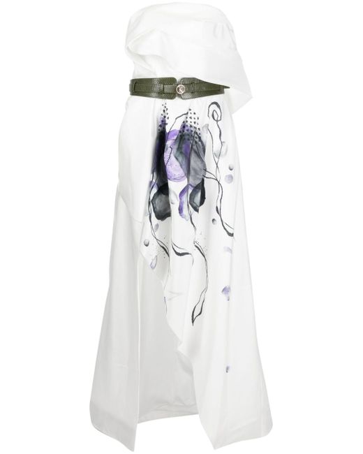 Saiid Kobeisy abstract-print taffeta asymmetric dress