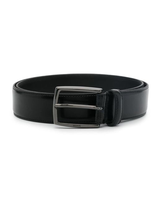 Boss buckle-fastening leather belt