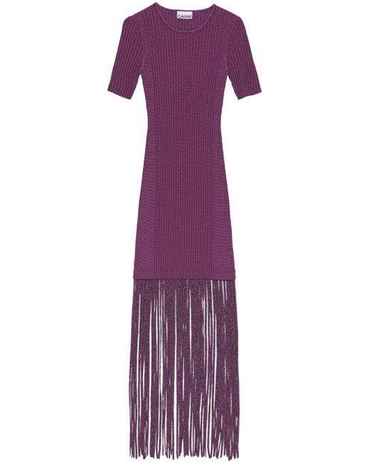 Ganni fringed ribbed-knit dress
