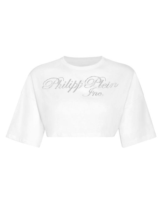 Philipp Plein crystal-embellished logo-print cropped T-shirt