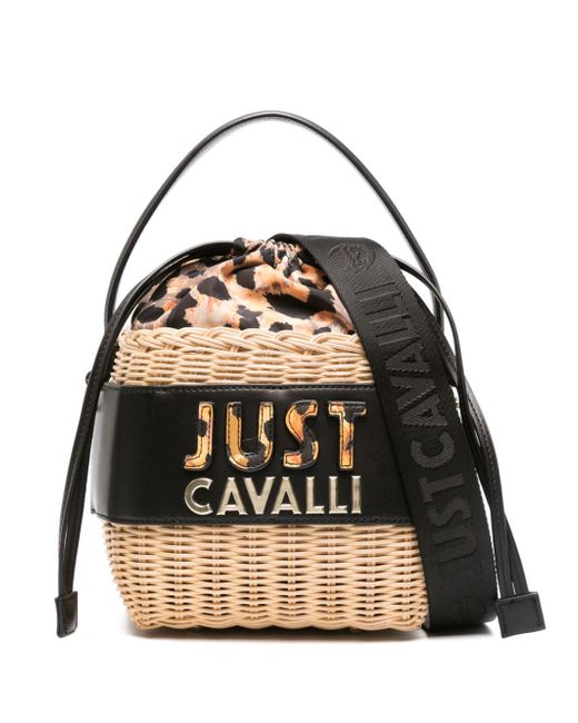 Just Cavalli basket-weave logo-embossed bucket bag