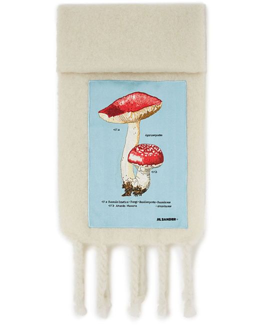 Jil Sander fringed mushroom-appliqué scarf