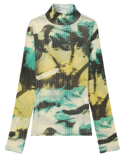 Closed abstract-print mock-neck top