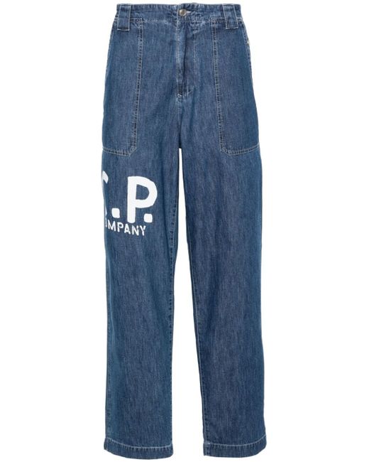 CP Company logo-print tapered jeans