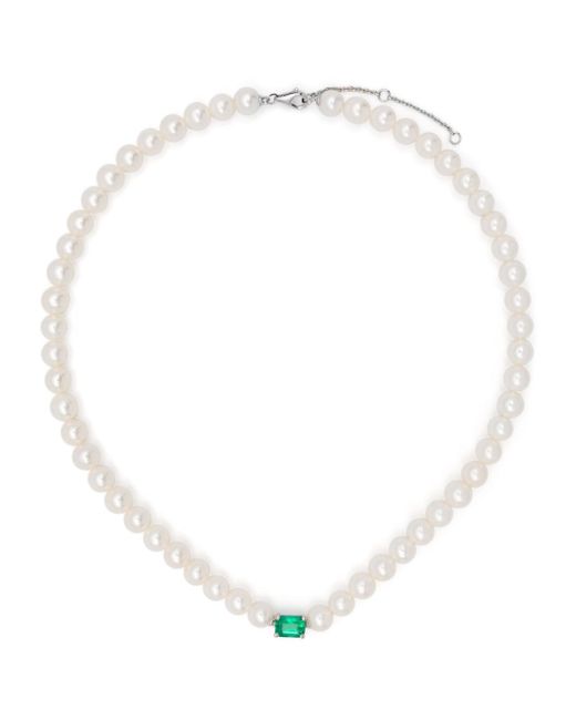 Yvonne Léon 18kt gold Collier Perles pearl and emerald choker