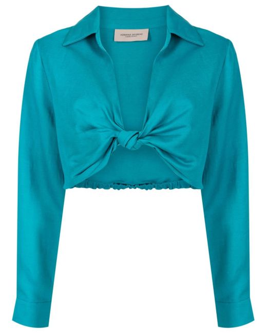 Adriana Degreas knotted linen-blend cropped blouse