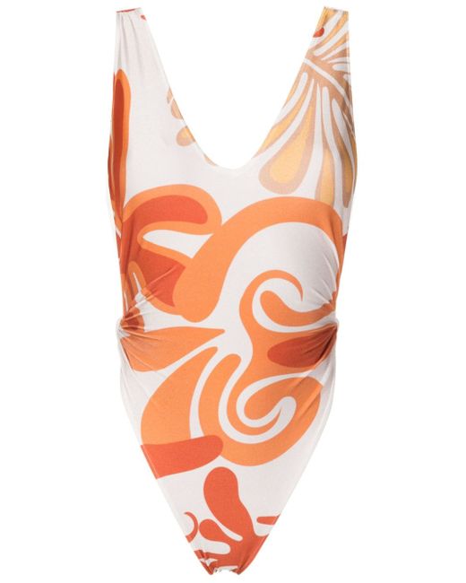 Adriana Degreas swirl-print high-cut swimsuit
