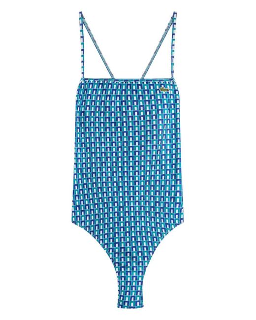 Lacoste geometric-print criss-cross swimsuit