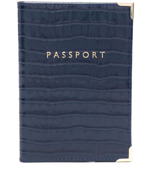 Aspinal of London croc-embossed leather passport cover