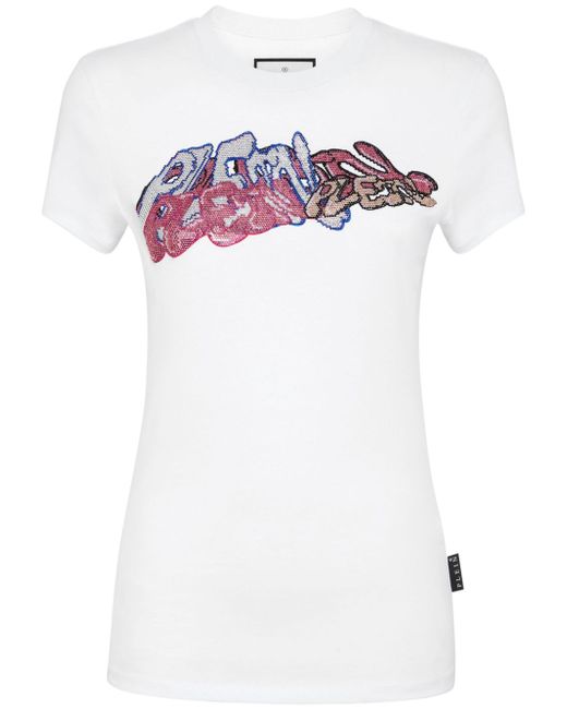 Philipp Plein crystal-embellished graffiti-logo T-shirt