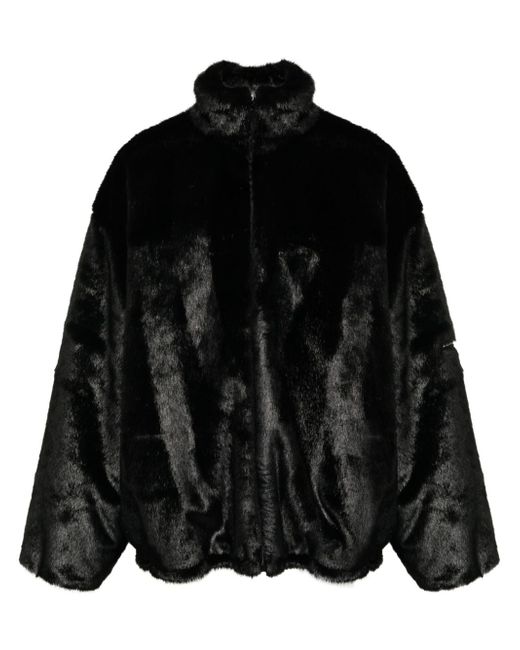 Balenciaga logo-appliqué faux-fur jacket