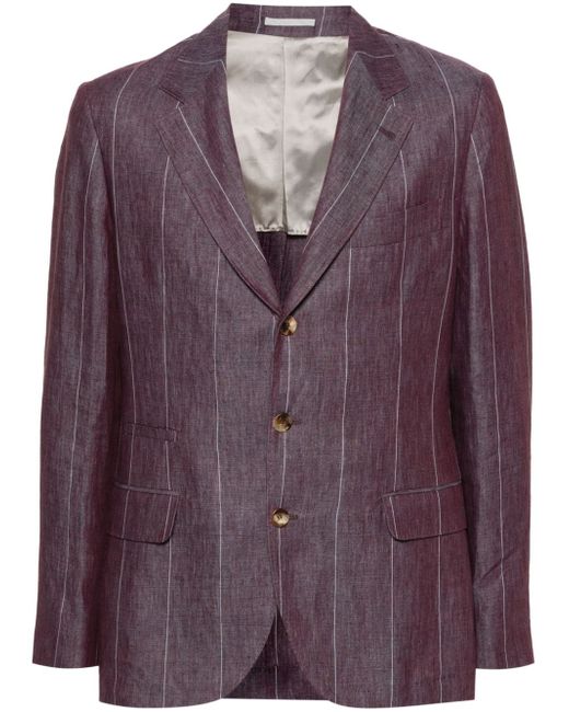 Brunello Cucinelli single-breasted pinstripe linen blazer