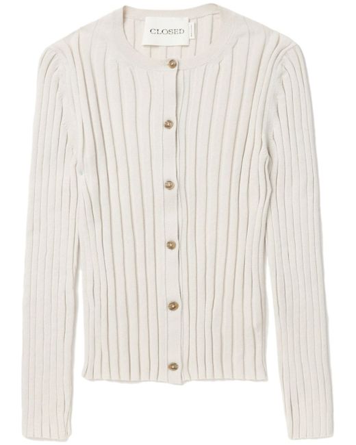 Closed button-up fine-ribbed cardigan