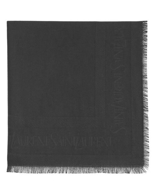 Saint Laurent jacquard logo motif frayed scarf