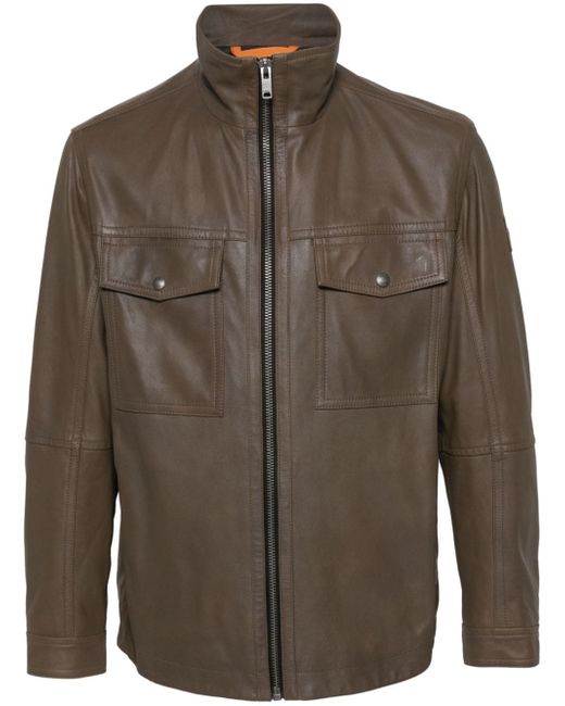 Boss logo-patch leather jacket