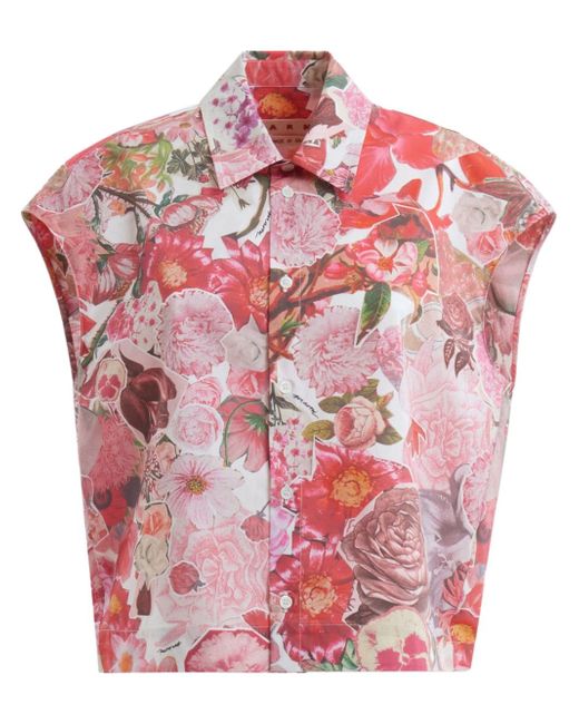 Marni floral-print cap-sleeve shirt