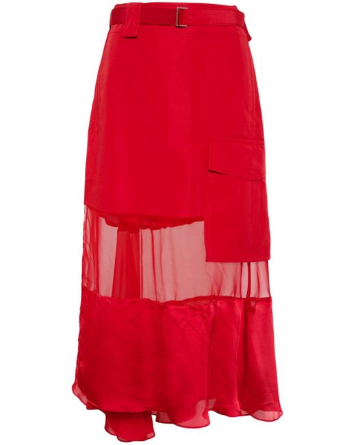 Sacai sheer-panelled asymmetric skirt