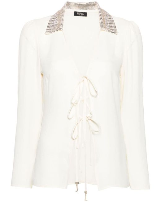 Liu •Jo rhinestone-embellished crepe blouse