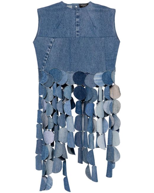 A.W.A.K.E. Mode Upcycled disc-fringed denim top
