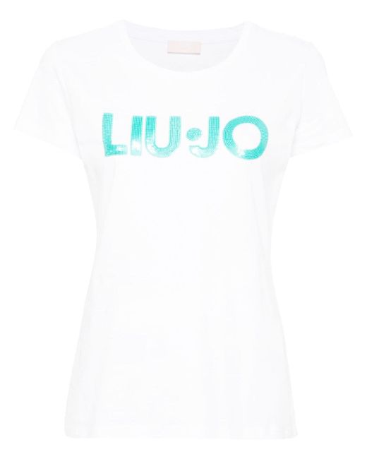 Liu •Jo sequinned-logo T-shirt