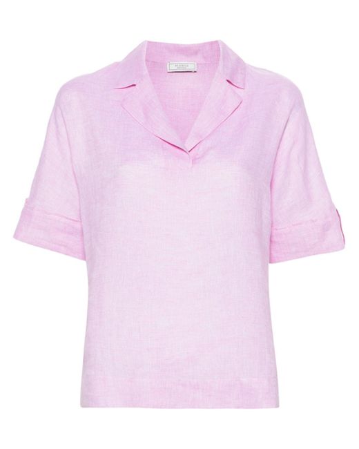 Peserico notched-collar linen T-shirt