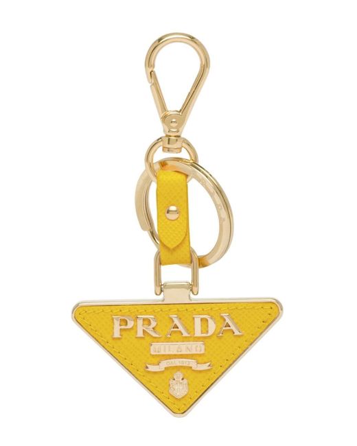 Prada leather logo-charm key ring