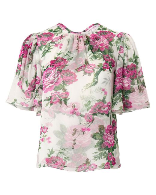 Carolina Herrera gathered-detail floral-print blouse