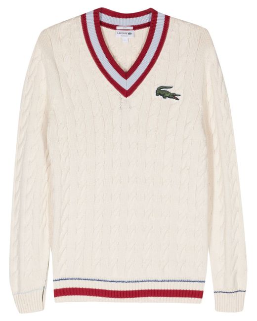 Lacoste logo-patch cable-knit jumper