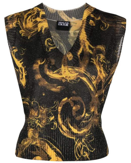 Versace Jeans Couture Barocco-print logo-appliqué knitted top