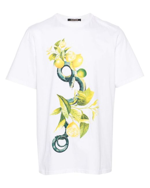 Roberto Cavalli Lemon and Snake-print T-shirt