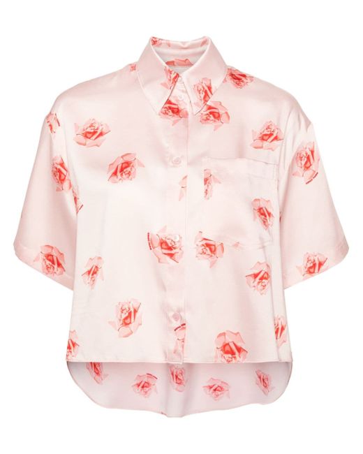 Kenzo rose-print satin cropped shirt