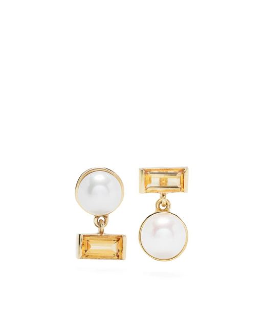 Aliita 9kt yellow Perla Baguette pearl and citrine earrings
