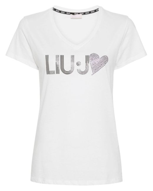 Liu •Jo bead-embellished logo-print T-shirt