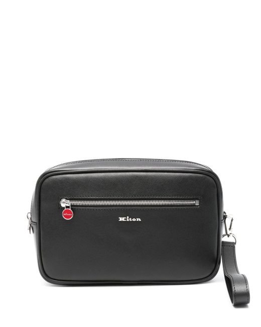 Kiton logo-lettering leather clutch bag