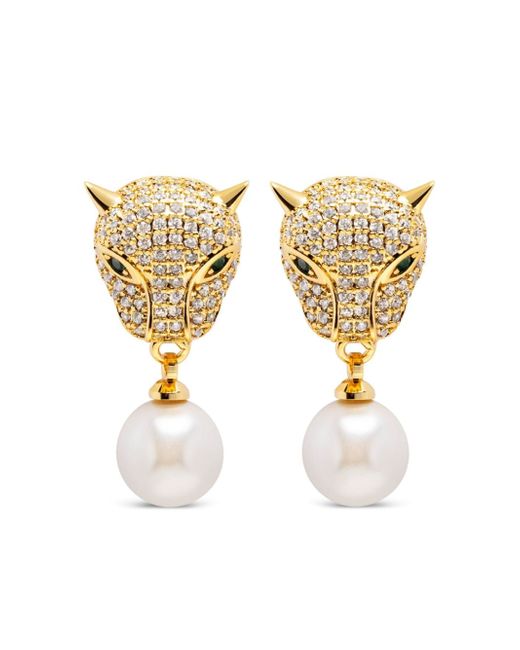 Nialaya Jewelry plated Panther pearl drop earrings
