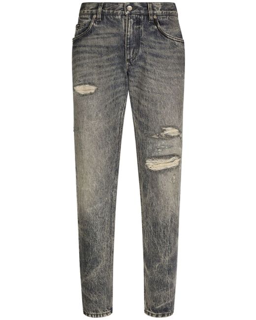 Dolce & Gabbana distressed slim-cut jeans