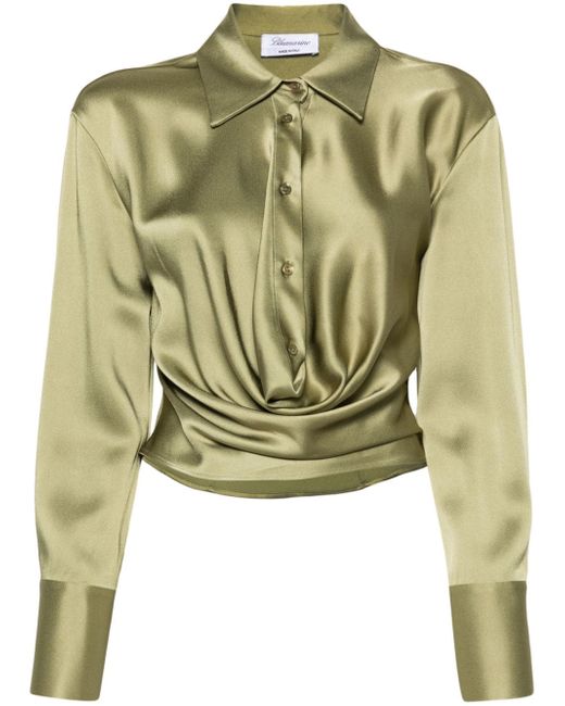 Blumarine straight-collar draped satin blouse