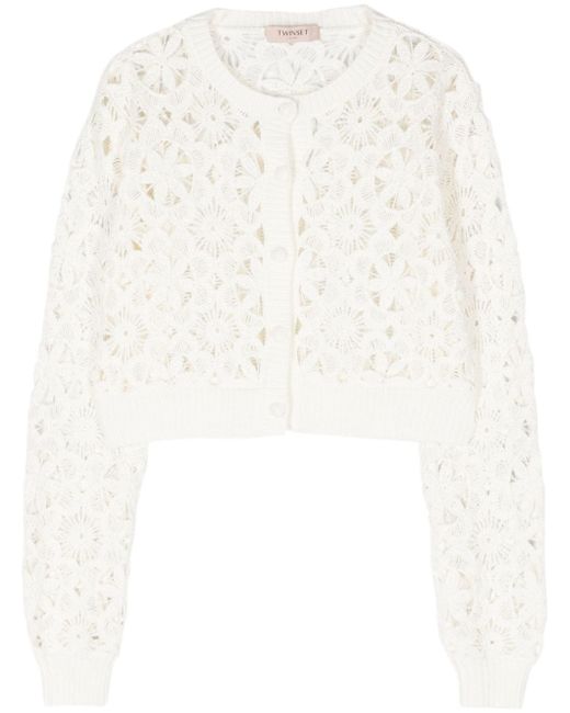 Twin-Set cropped floral open-knit cardigan