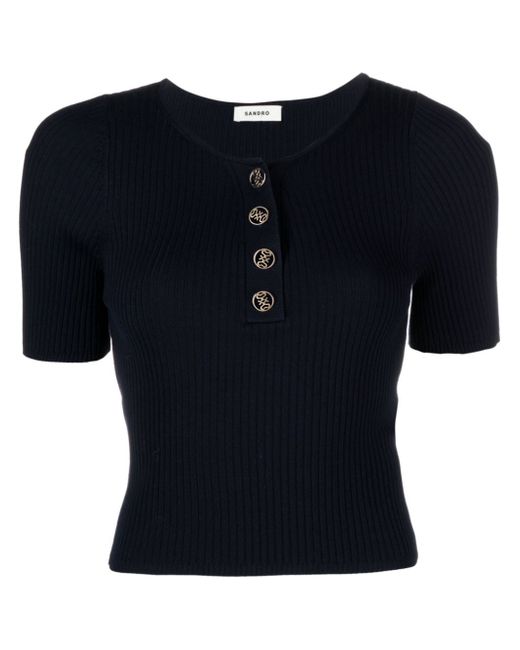 Sandro ribbed-knit button-up top