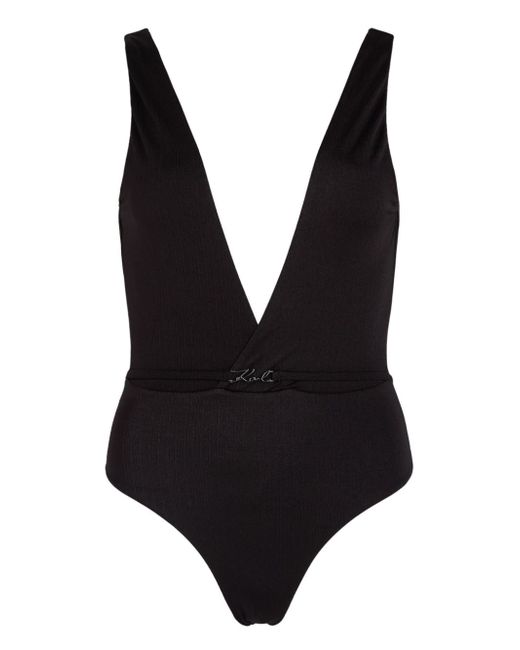 Karl Lagerfeld metallic V-neck swimsuit